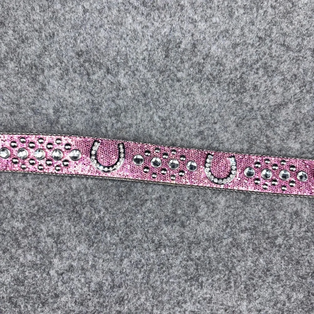 Nocona Belt Co Western Belt Kids 22 Pink Rhinestone Horseshoe Glitter Cowgirl